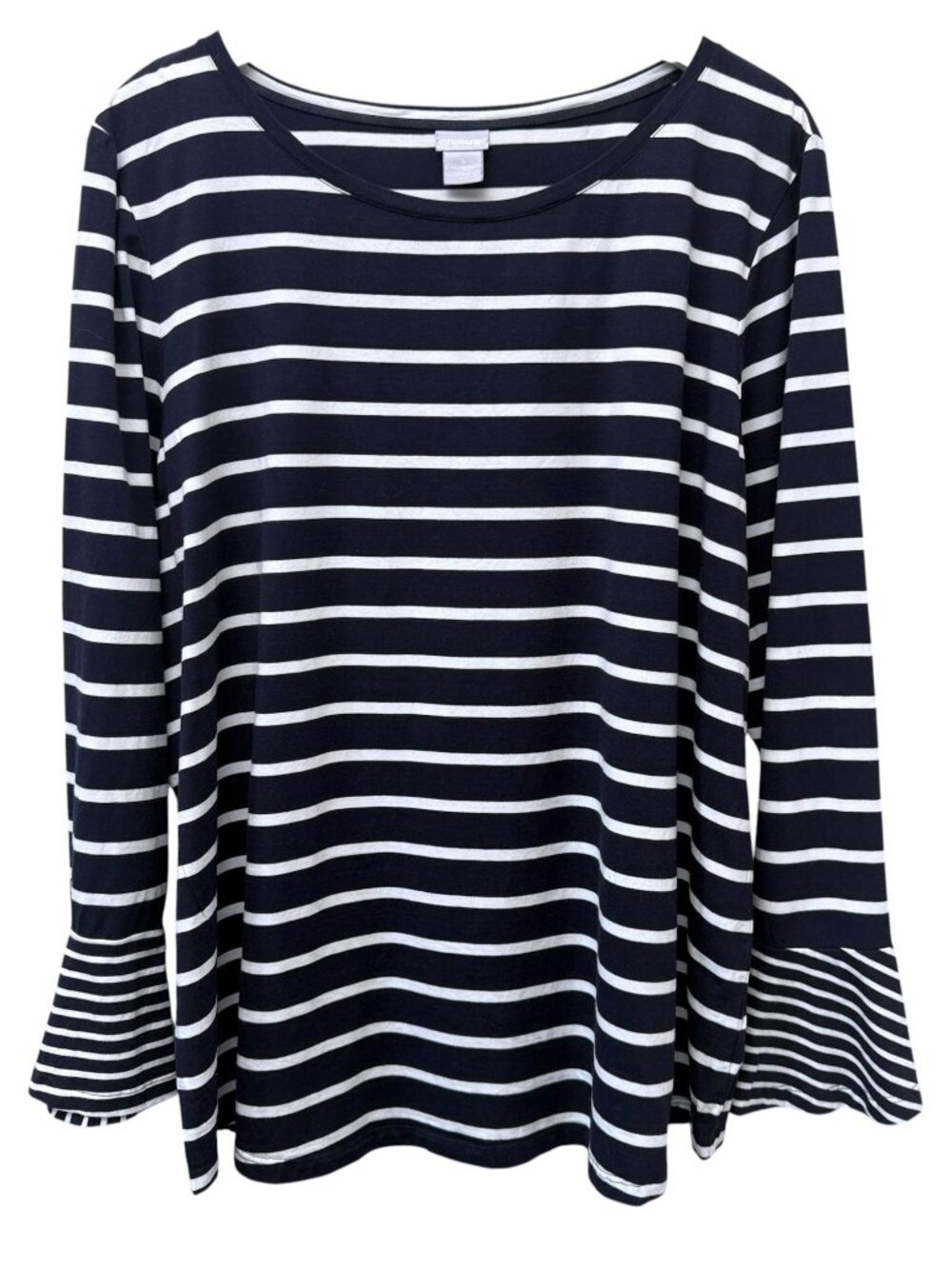 Chicos Nautical Stripe Tee Womens XXL Navy Womens Long Sleeve Top Pima Cotton